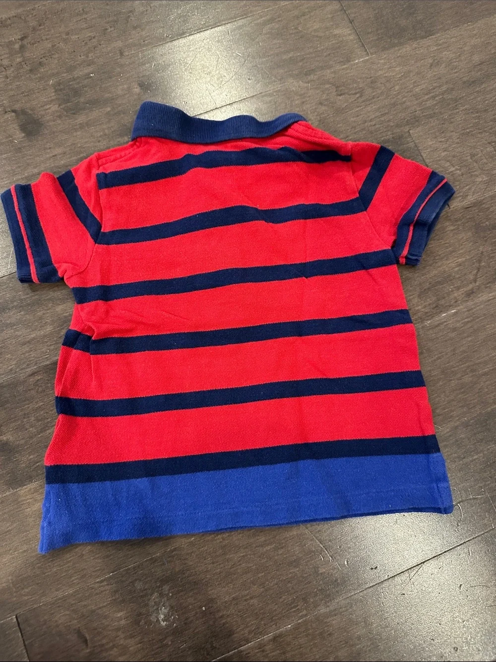 Ralph Lauren Red and Navy Striped Polo with Yellow Pony